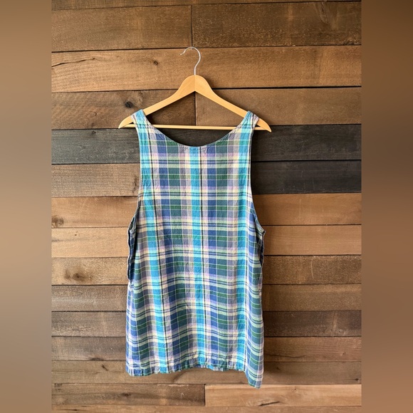 Vintage Plaid Cotton Pinafore Dress British Khaki Robert Talbott 90s - Picture 10 of 11